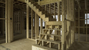 New custom home frame built by the construction company HTS Builders, Remodeling, & Basement Finishing.